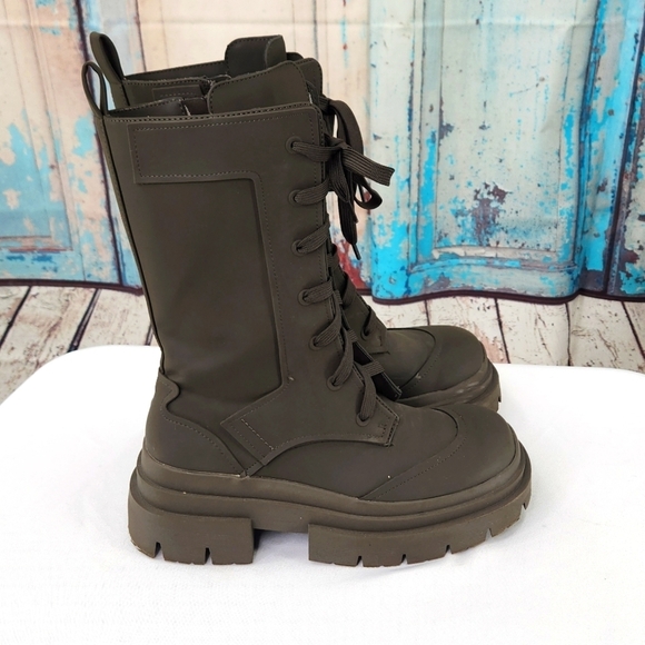 Zara Women's Rubberized Lace-Up Boots Khaki Green - Picture 4 of 10